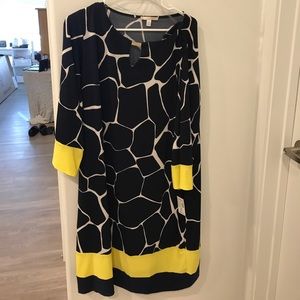 Navy and yellow mid length cocktail dress