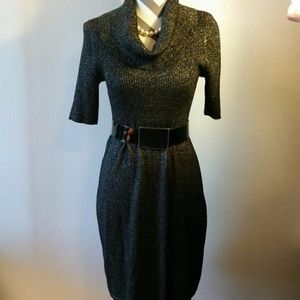 Shimmery sweater dress with cowl neckline