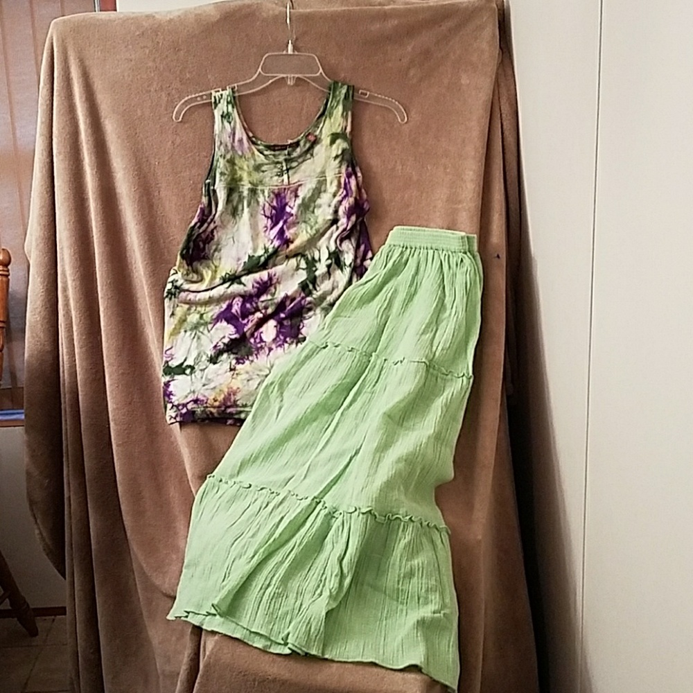 2pc tie dye tank sweater top n minty BOHO skirt