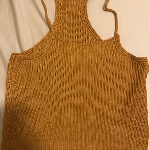 MUSTARD YELLOW KNIT CROP TOP RACERBACK TANK