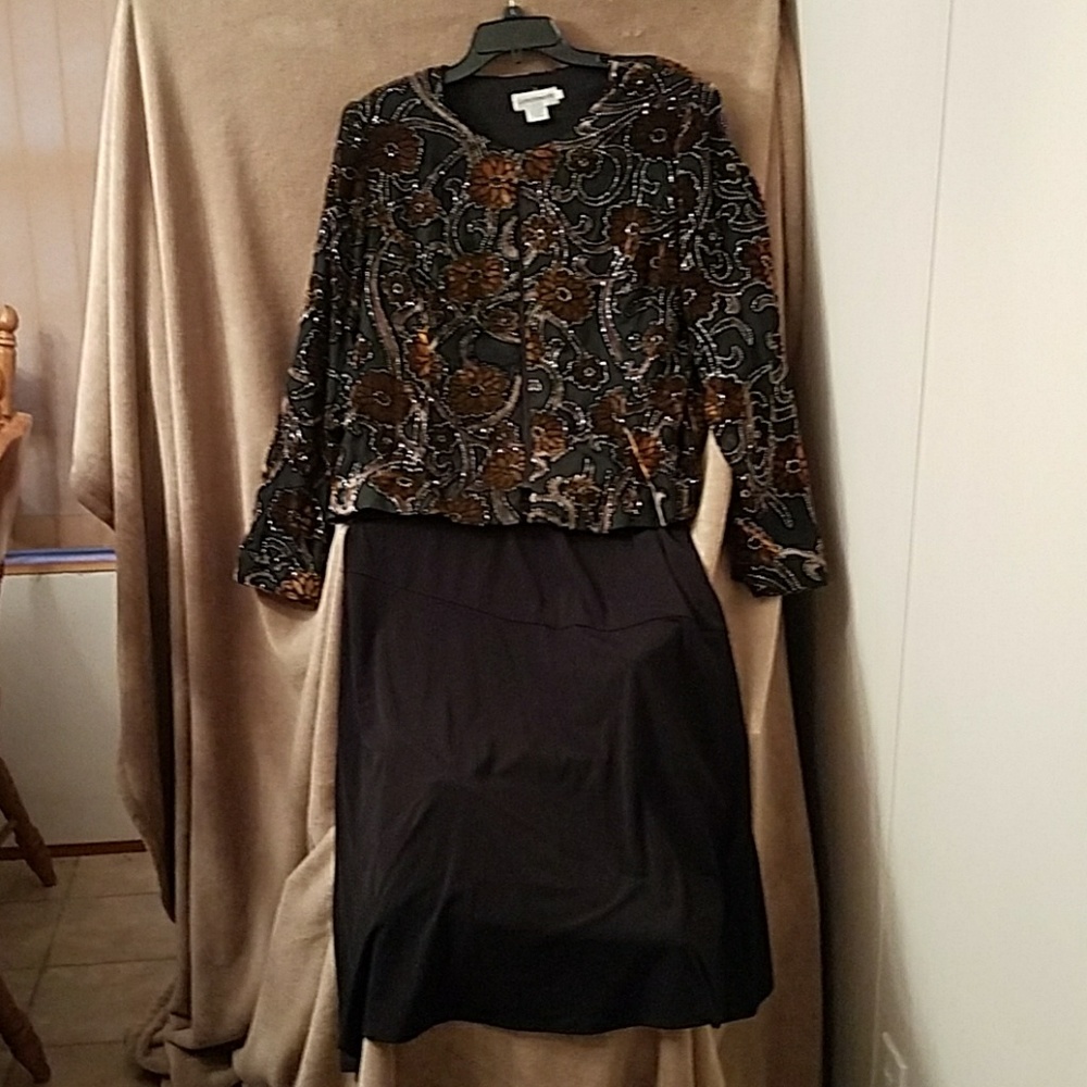 2pc blk raton flowy skt w/ crush velvet zip blouse