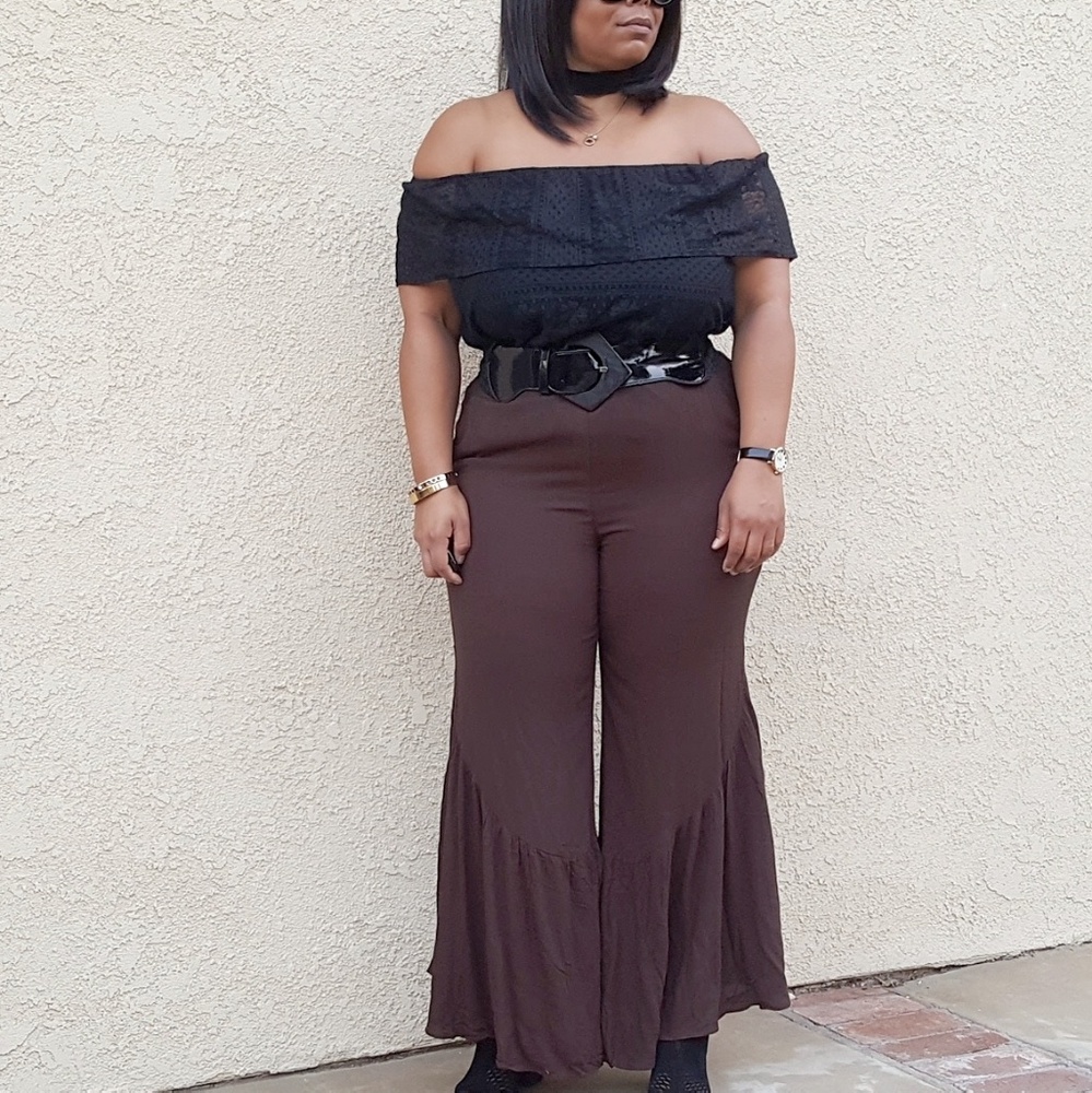 WIDELEG FLARE PANTS IN COFFEE