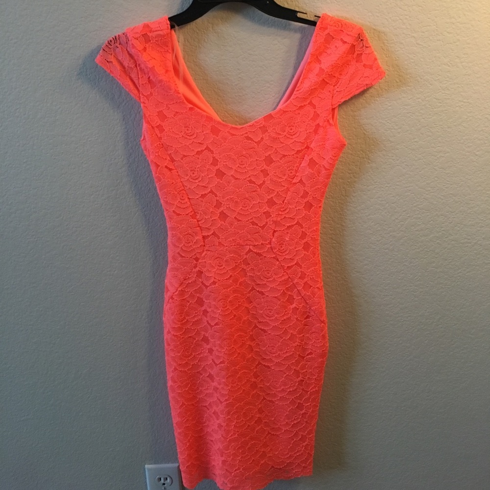 Neon coral bodycon dress