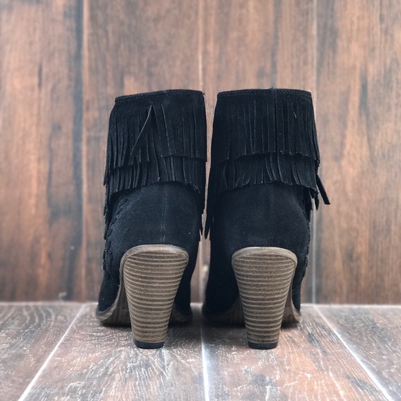 Black Western Boho Cascading Fringe Ankle Boots - Picture 2 of 5