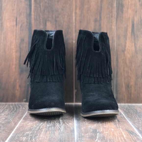 Black Western Boho Cascading Fringe Ankle Boots - Picture 3 of 5