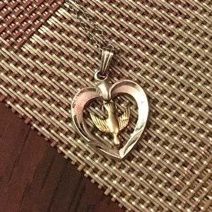 14K SS diamond etch heart pendant necklace