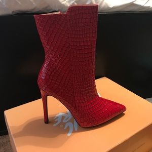 Red & Black Faux Snake Skin Heels