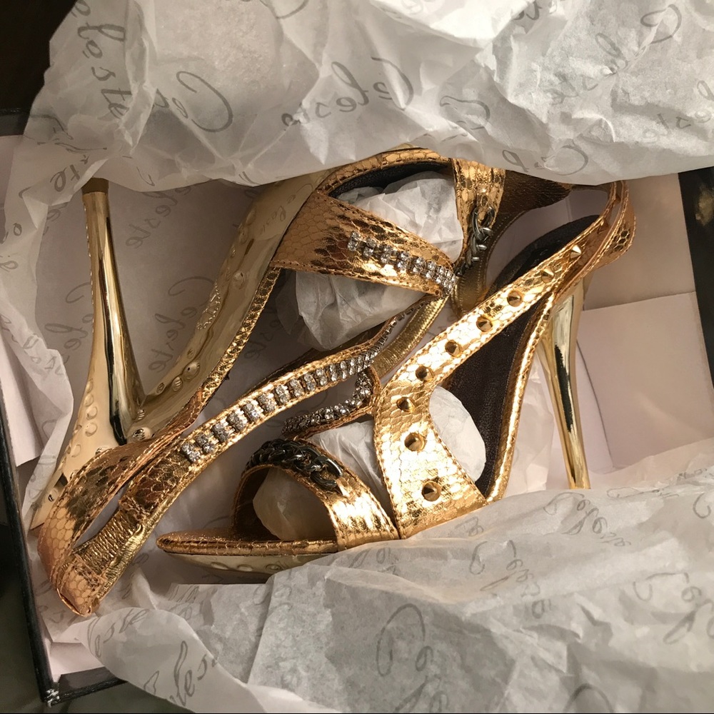 LAST ONE‼️S/7 Gold rhinestone Strappy Heels! - Picture 6 of 7