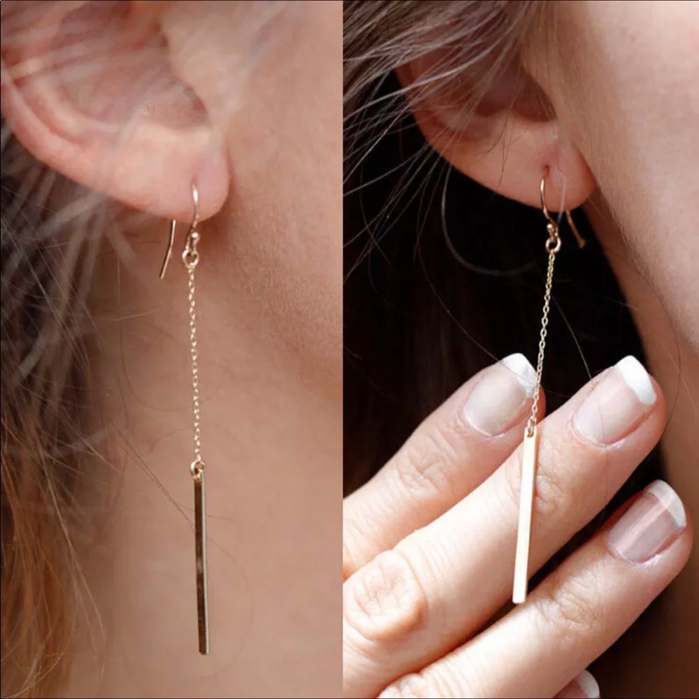 Gold Bar Dangle Earrings + FREE Matching Necklace!