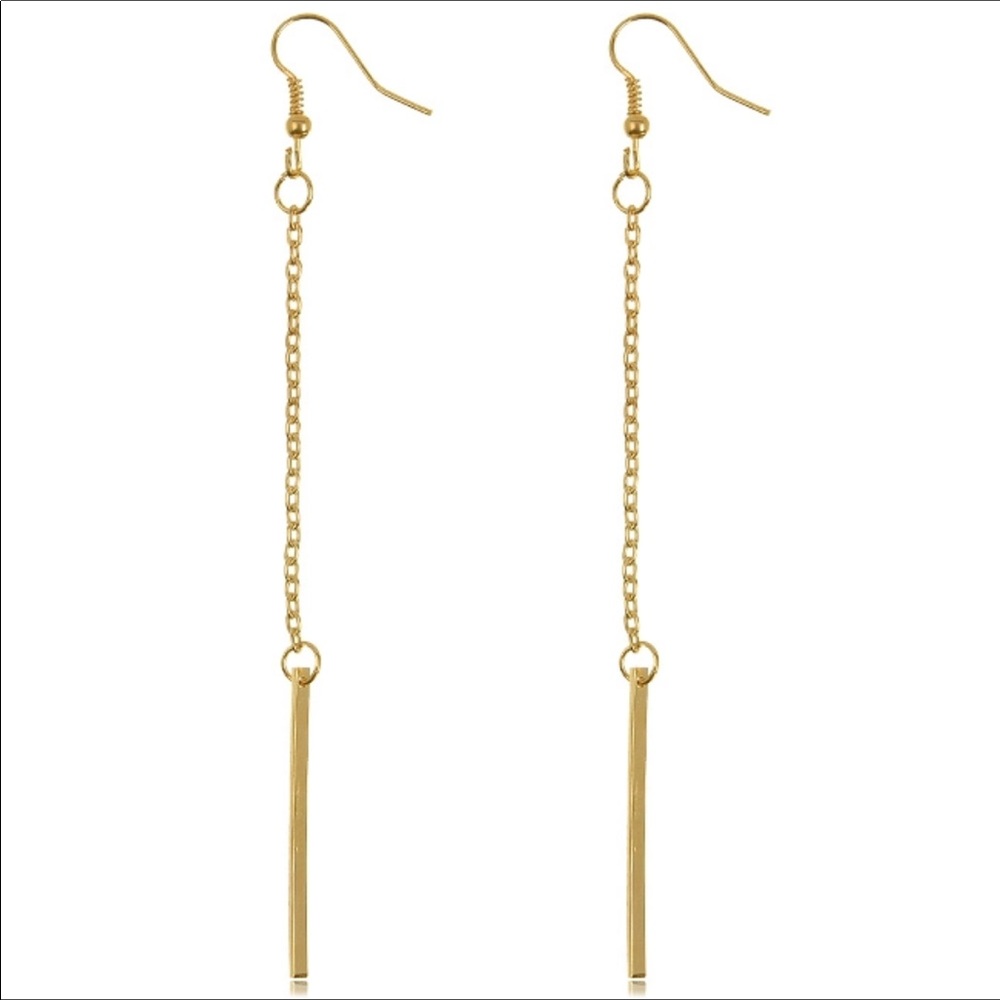 Gold Bar Dangle Earrings + FREE Matching Necklace! - Picture 6 of 8