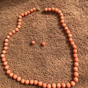 Peach semi precious 14k clasp necklace earrings