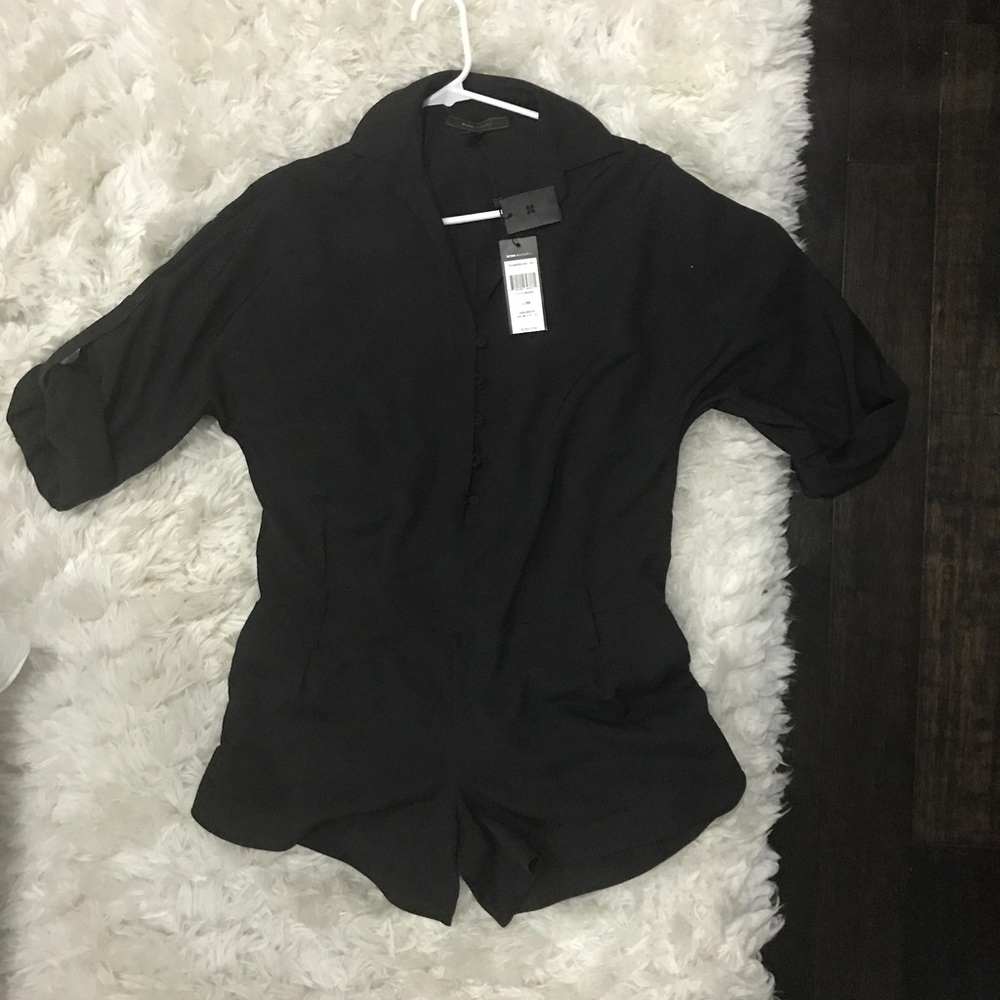 Black BCBG MaxAzria Long Sleeve Romper with Belt