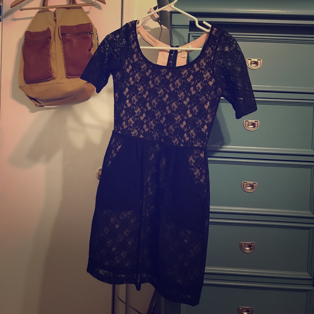 Black and nude dress. Lace.  Urban Outfitters