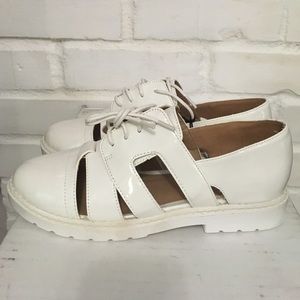 White Lace Up Flats