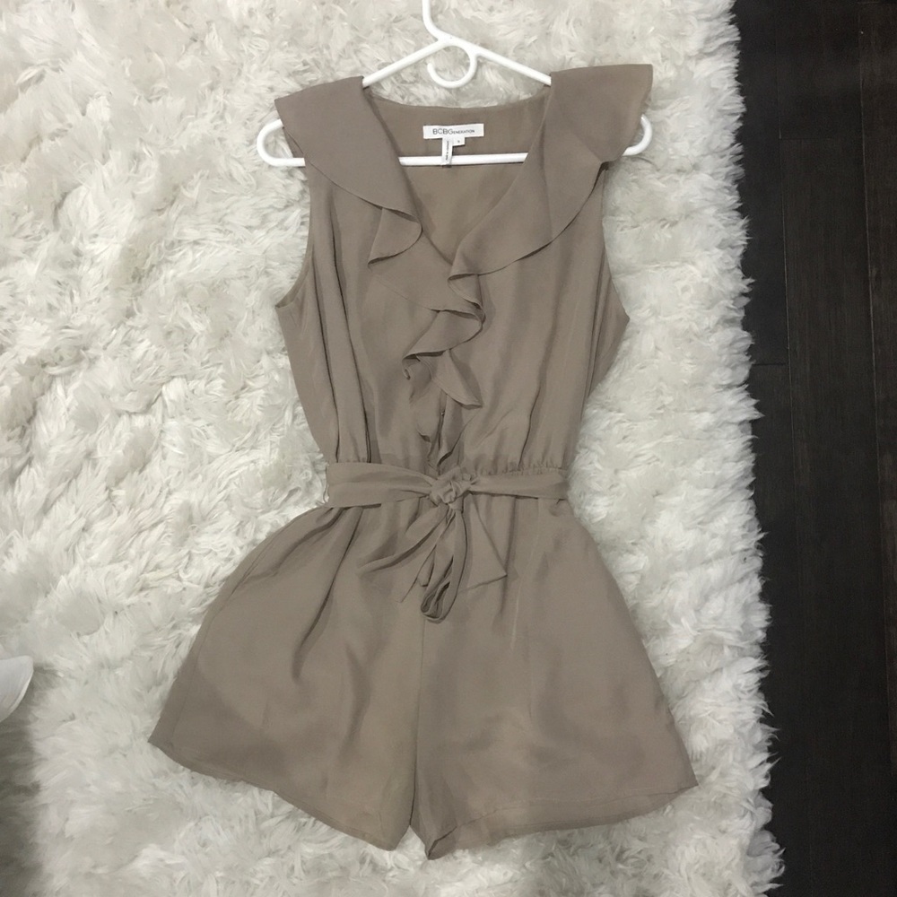 Taupe BCBGeneration ruffle top romper