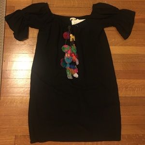NWT black off the shoulder Pom Pom detail dress