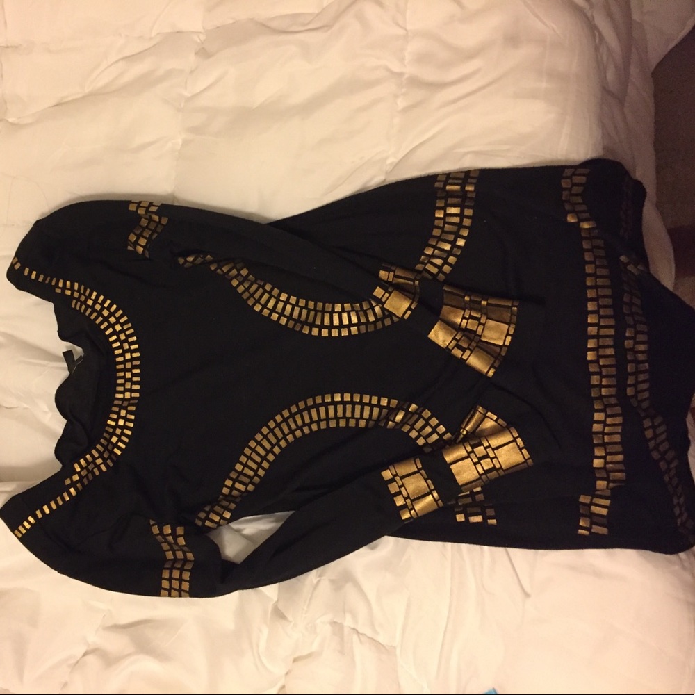 Gold trimmed body con dress