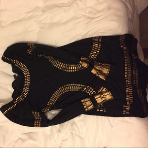 Gold trimmed body con dress