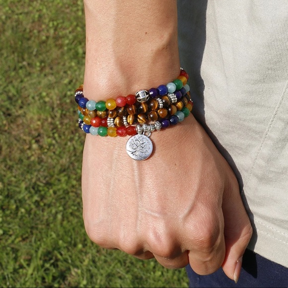 Tree of Life Chakra Tiger Eye Beaded Bracelet NWT - Picture 2 of 8