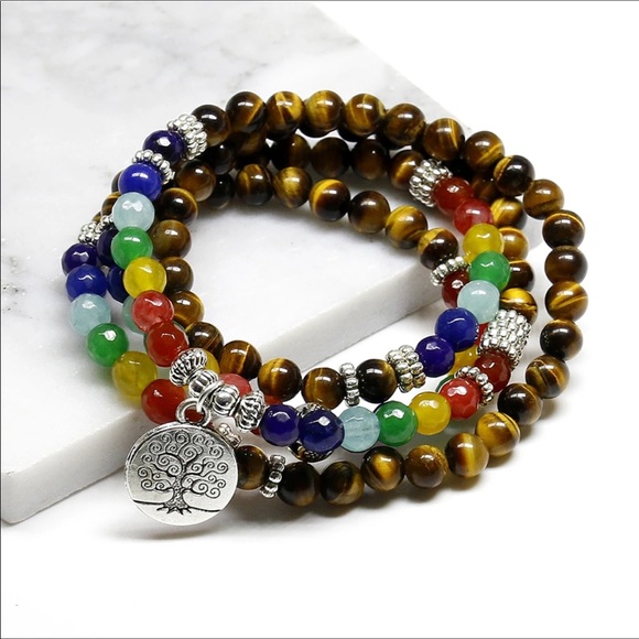 Tree of Life Chakra Tiger Eye Beaded Bracelet NWT - Picture 5 of 8