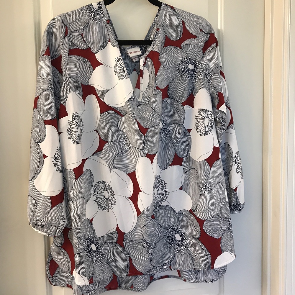 Merona Red and White Floral Blouse