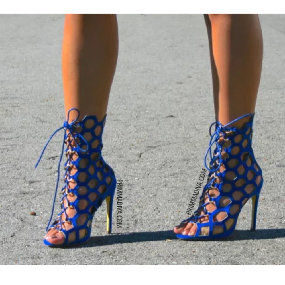 Blue cut out lace up stiletto heel