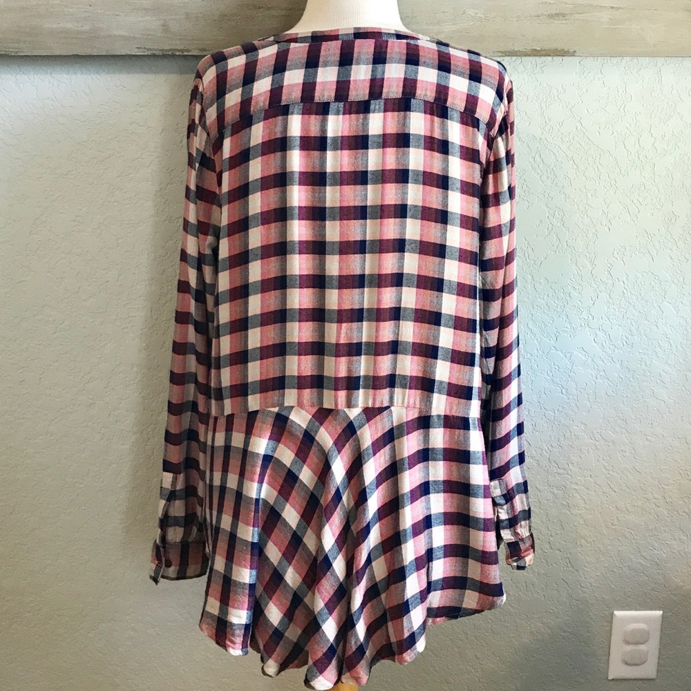 Lucky Brand pink, navy and cream plaid top