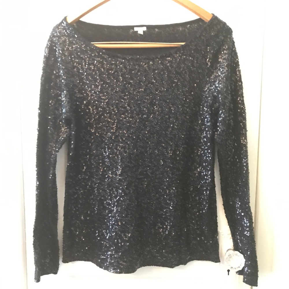 J. Crew Long sleeve sequin top black