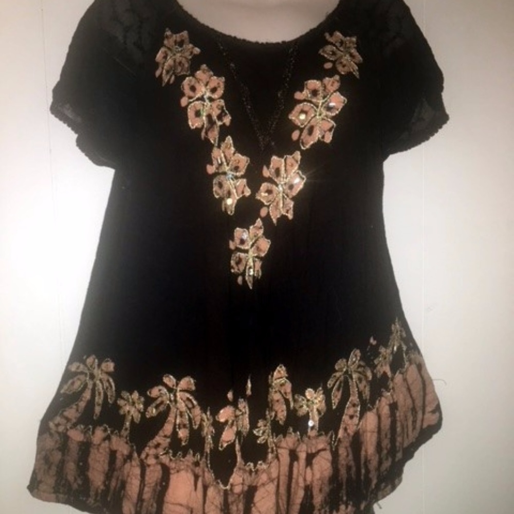 Brown and Gold Boho Shirt Free Size fits 2X - 3X