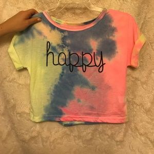 Cropped Happy Graphic T-Shirt