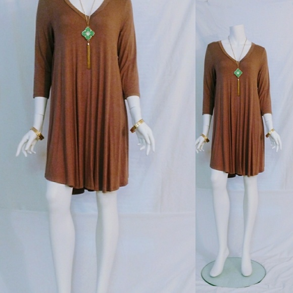 🌟Long Sleeve T-Shirt Tunic V-Neck Dress🌟 - Picture 4 of 4