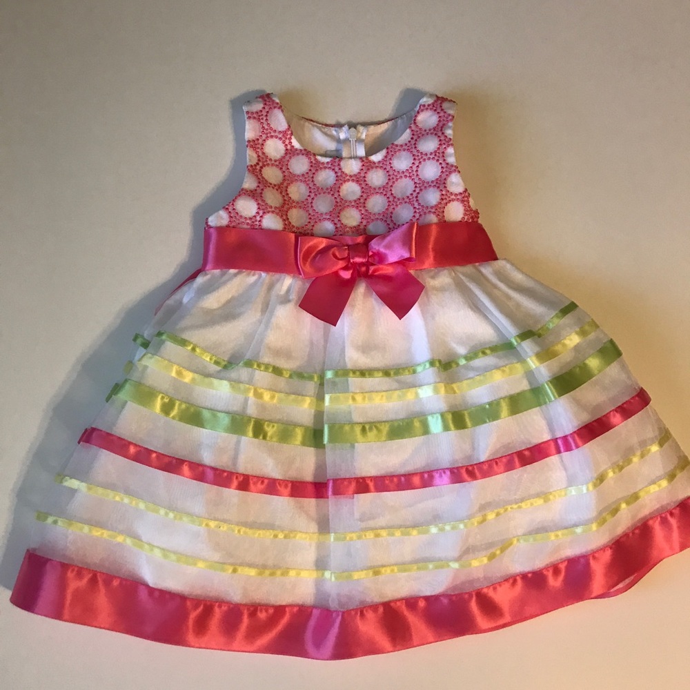 Bonnie Jean Pink, white, green dress with bow 2T