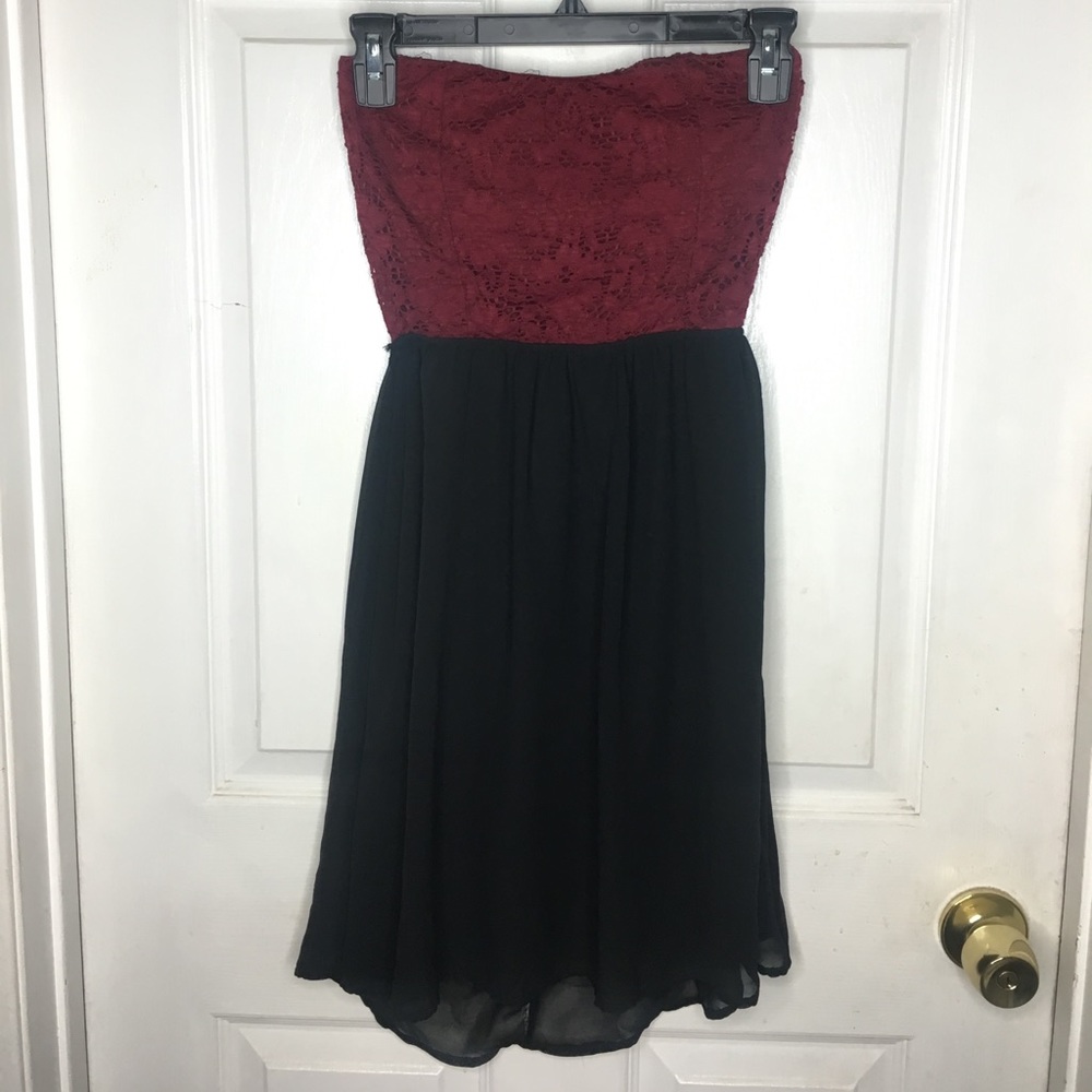 Strapless lace & black sheer dress with open back