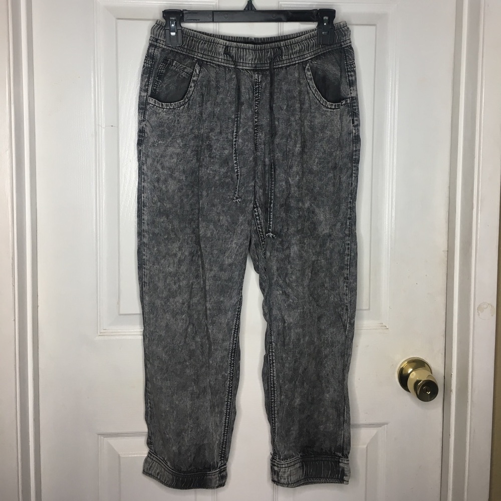 Faded black denim joggers