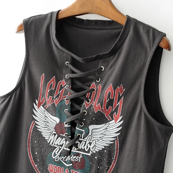 Tops - Rocker Lace Up Sleeveless Top