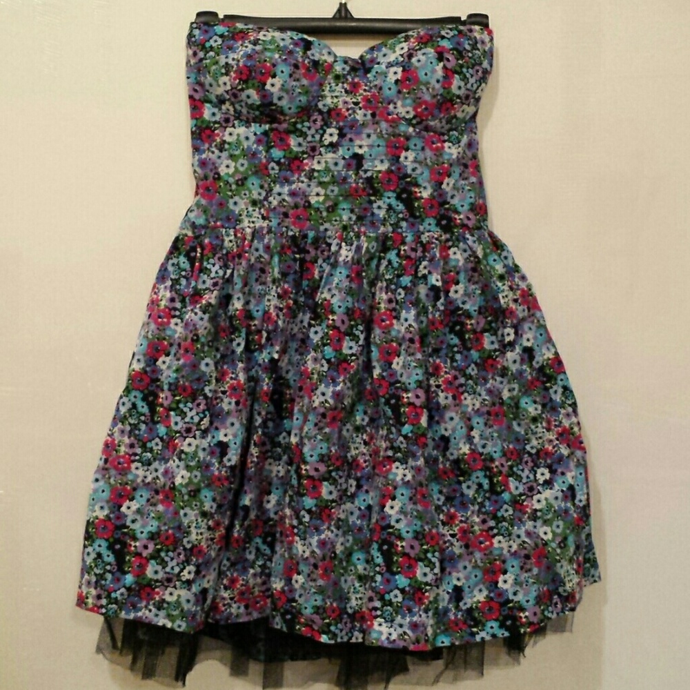 Strapless Floral Short Party Dress Tulle Skirt
