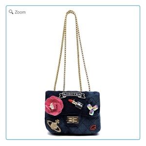 NEW-Quilted Denim Embellished Mini Satchel