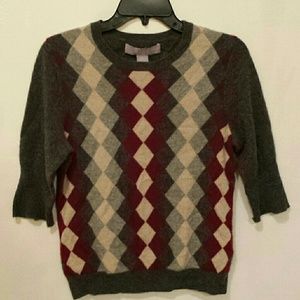 Caahmere Argyle Sweater Grey Red Cream