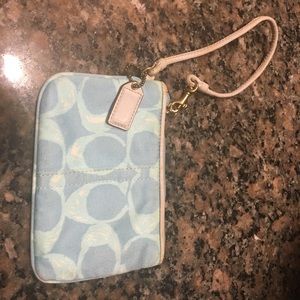 Aqua monogrammed cloth wristlet