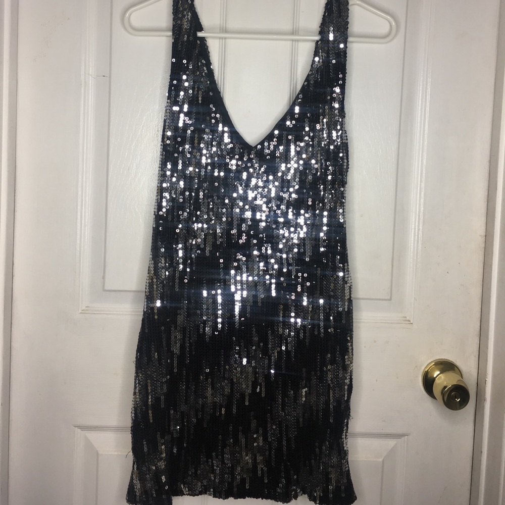 Striped, sequin mini dress