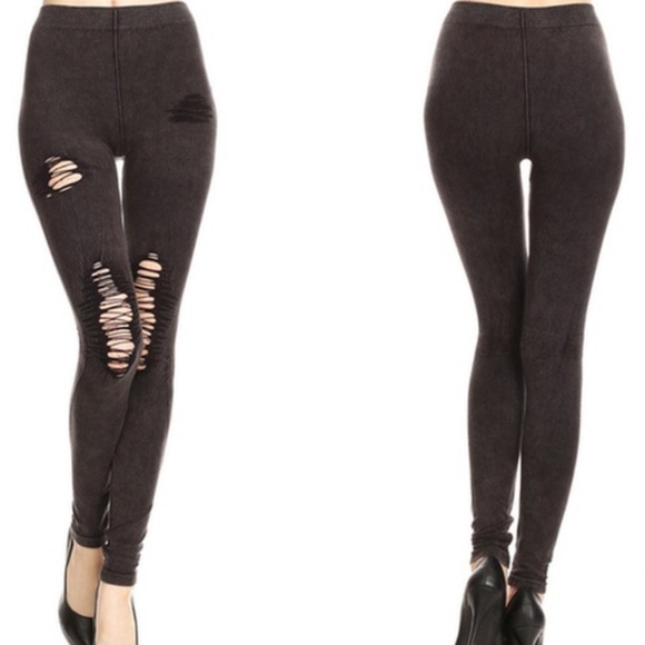 Distressed Denim Print Leggings - Picture 3 of 5