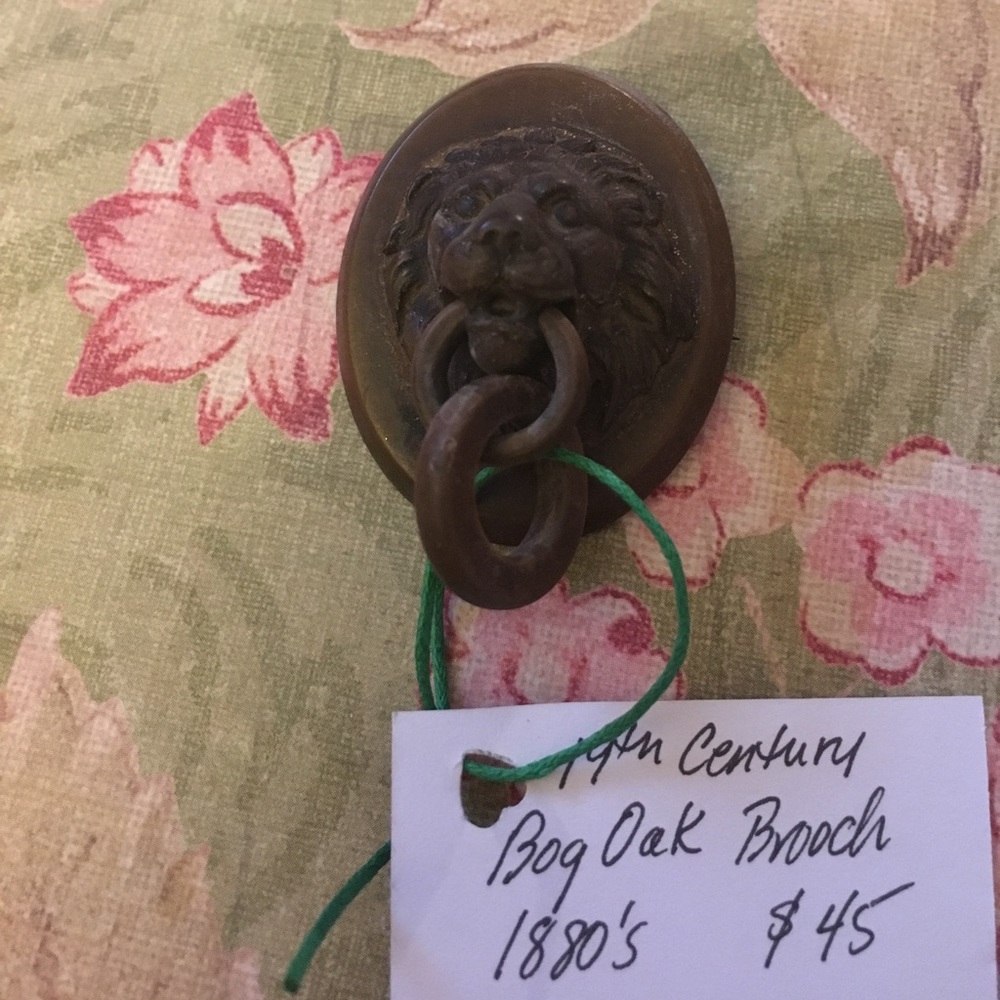 19th Century Bog Oak Lion Brooch