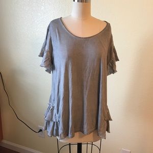 NWOT Beautiful grey Anthropologie Top with ruffles