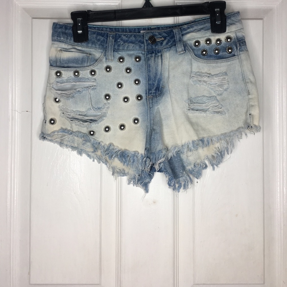 Studded denim shorts