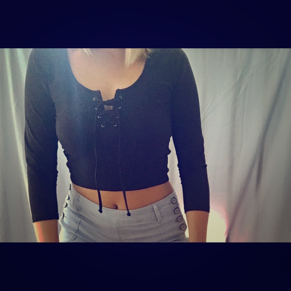 Black Lace Up Crop Top