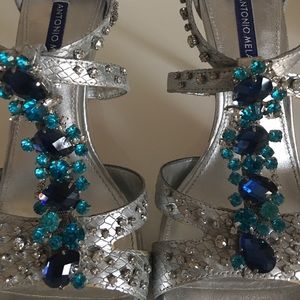 Silver Leather Strappy Heels (Size 10)