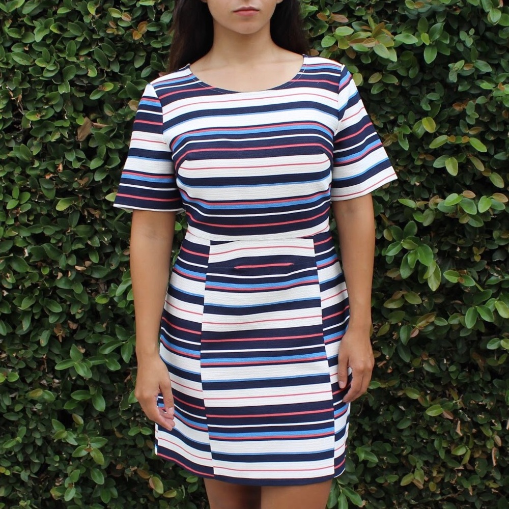 ARK & CO STRIPED A LINE SHEATH DRESS