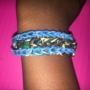 Camouflage And Blue Rainbow Loom Bracelet