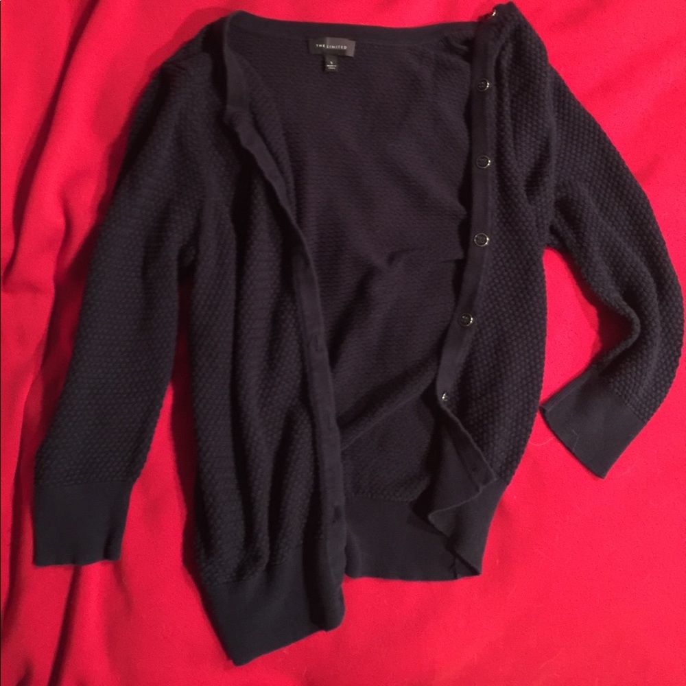 Navy 3/4 Sleeve Cardigan The Limited S