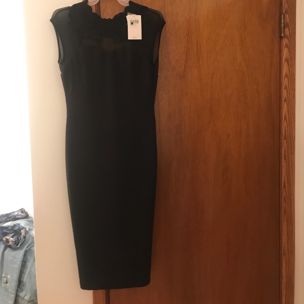 Black sheer and lace midi dress